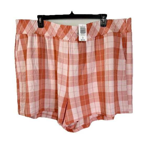 torrid Pants - Torrid 5 Inch Seersucker Shorts Size 4 4x/26 Orange Plaid Pull On High Rise NEW